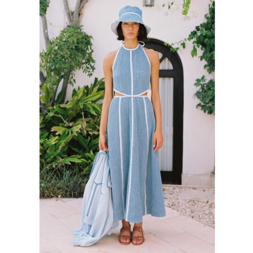 Sabina Musayev Eti Midi Maxi Dress Cut Out Halter Denim Summer Sundress Tie Back - Picture 1 of 15